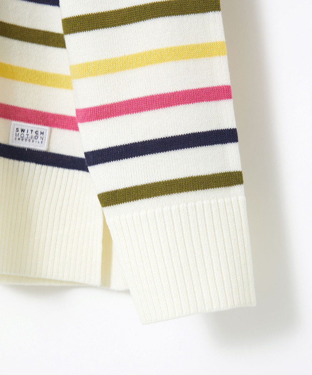 ウールブレンド パネルボーダー柄 ニット【手洗いOK】