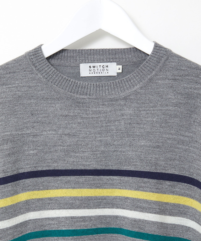 ウールブレンド パネルボーダー柄 ニット【手洗いOK】