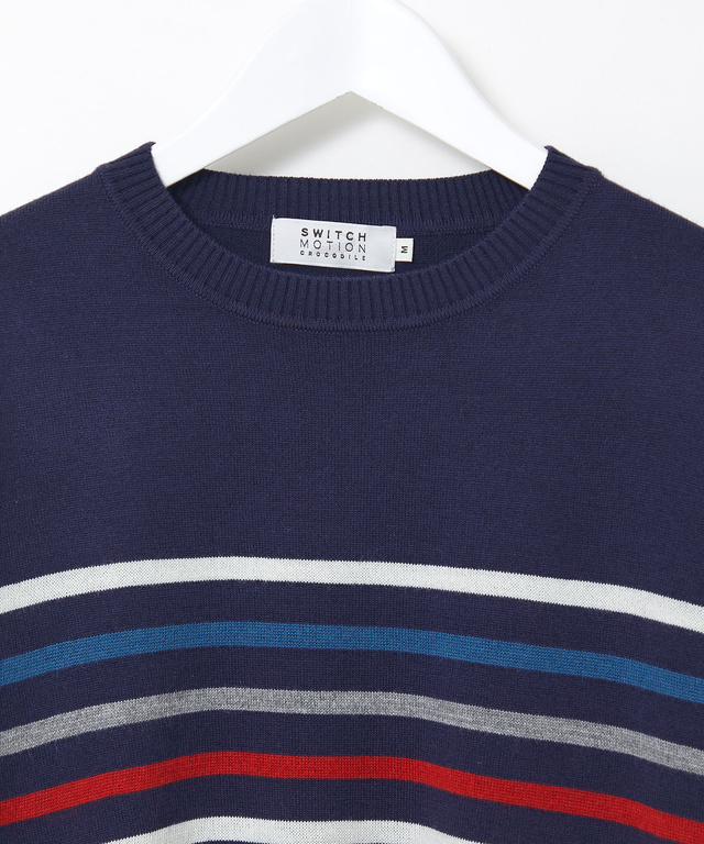 ウールブレンド パネルボーダー柄 ニット【手洗いOK】