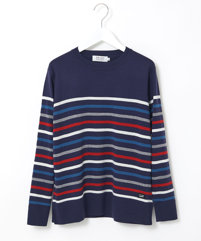 ウールブレンド パネルボーダー柄 ニット【手洗いOK】