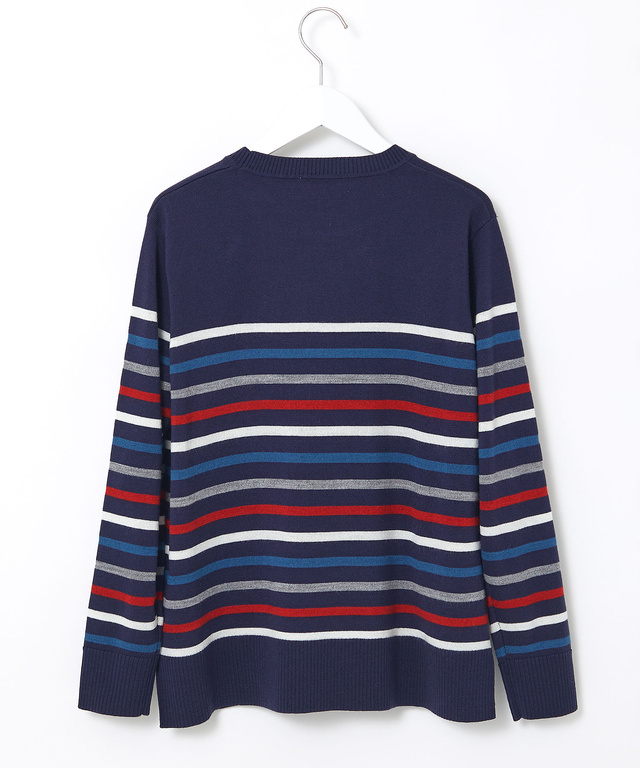 ウールブレンド パネルボーダー柄 ニット【手洗いOK】