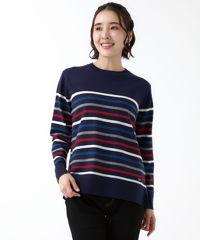 ウールブレンド パネルボーダー柄 ニット【手洗いOK】