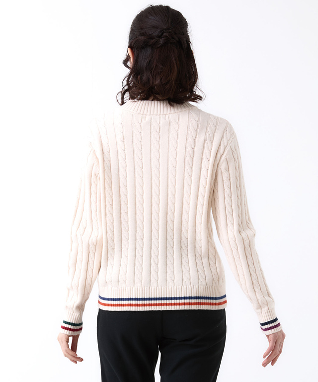 ウールブレンド  ケーブル  Vネック ニット