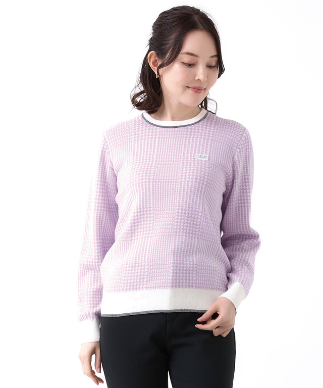 ウールブレンド 千鳥柄チェック 配色 ニット